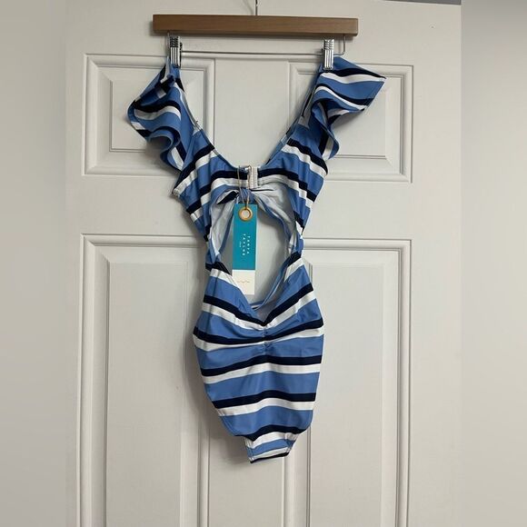 Tanya Taylor Coraline Stripe Cutout One-Piece Swimsuit NWT Size XS - Picture 5 of 7